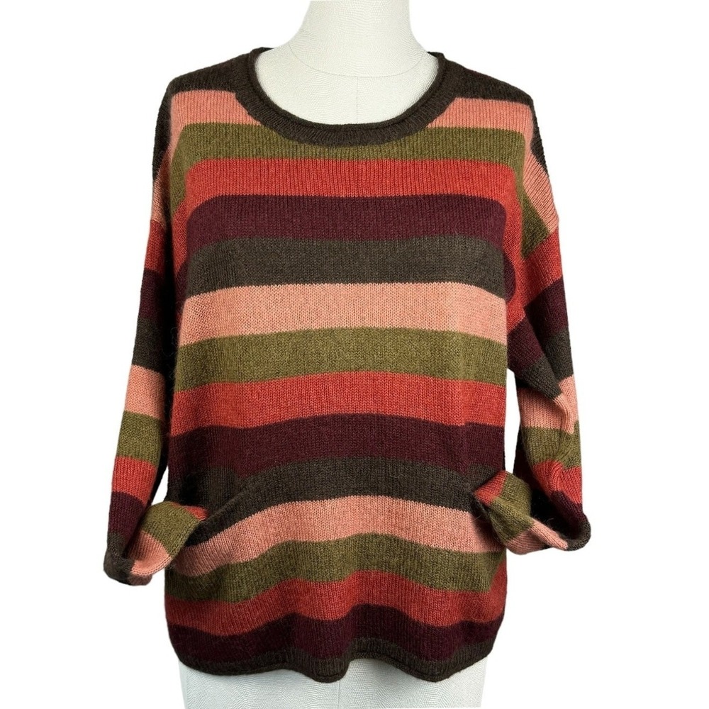 Madewell Women's Striped Sweater‎ M Long Sleeve Pockets Alpaca Acrylic Blend